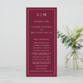Simple Burgundy Monogram Elegant Wedding Programm (Stehend Vorderseite)
