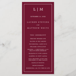 Simple Burgundy Monogram Elegant Wedding Programm