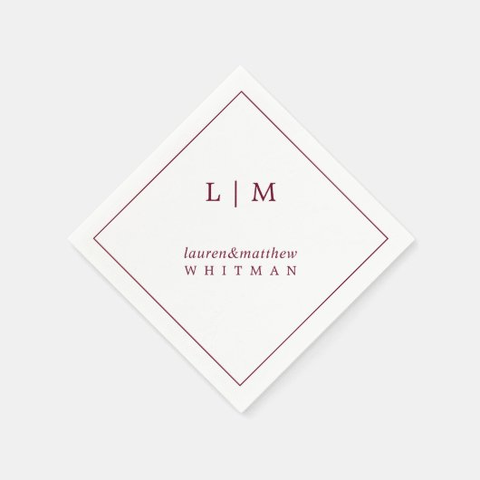 Simple Burgundy Monogram Elegant Wedding Serviette (Ecke)