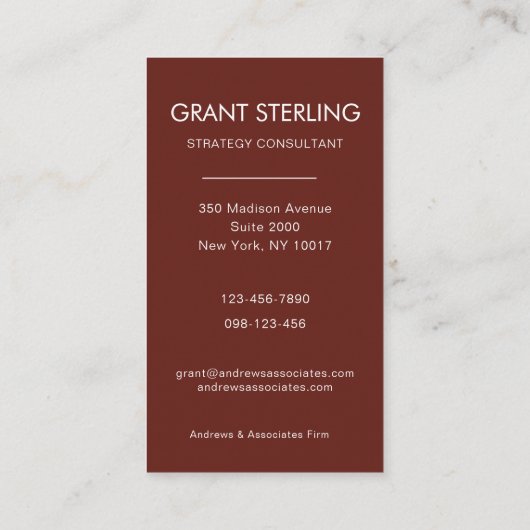 Simple Burgundy Professional Photo Visitenkarte (Rückseite)