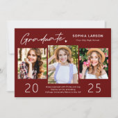 Simple Burgundy Red 3 Foto Collage Abschluss Ankündigung (Vorderseite)