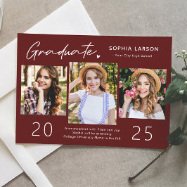 Simple Burgundy Red 3 Foto Collage Abschluss Ankündigung