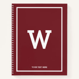 Simple Burgundy Red Initial Monogram Sketchbook Notizblock