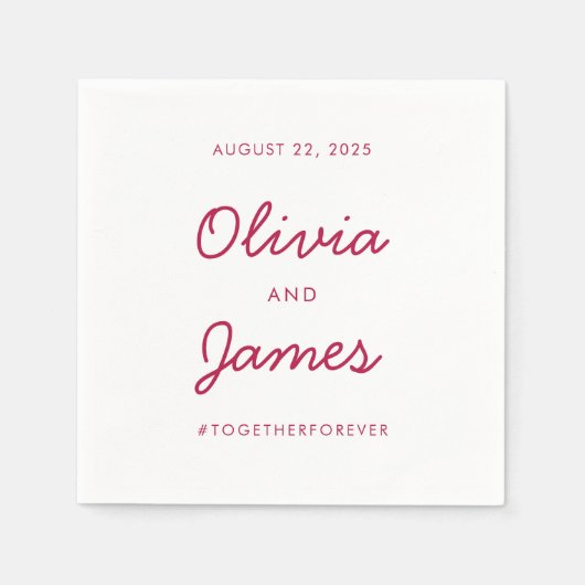 Simple Burgundy Red Marsala Script Wedding Hashtag Serviette (Vorderseite)