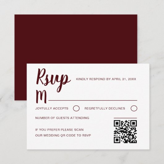 Simple Burgundy RSVP Wedding Karte (Vorne/Hinten)