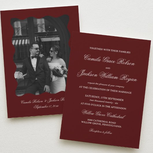 Simple Burgundy Wedding  Einladung