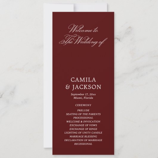 Simple Burgundy Wedding Flat Program Einladung (Vorderseite)
