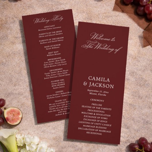 Simple Burgundy Wedding Flat Program Einladung