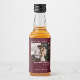 Simple Burgundy Wedding Foto Liebe & Danke Mini Alkoholflaschenetikett