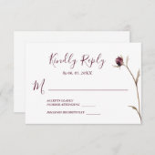 Simple Burgundy Wild Blume Floral Wedding RSVP Karte (Vorne/Hinten)