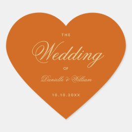 Simple Burnt Orange Wedding Elegante Kalligraphie Herz-Aufkleber