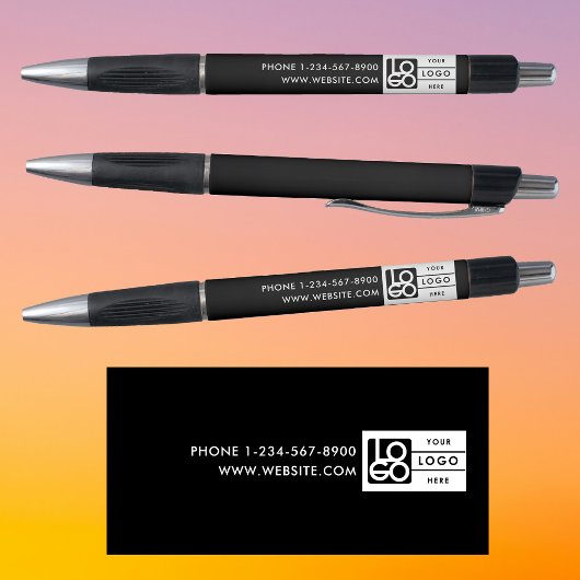Simple Business Logo Custom Text Black White Kugelschreiber