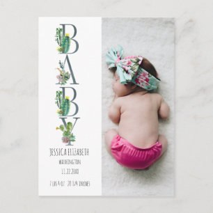 Simple Cactus Baby Foto Geburtsankündigung Ankündigungspostkarte