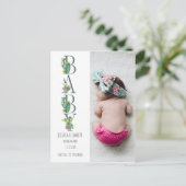 Simple Cactus Baby Foto Geburtsankündigung Ankündigungspostkarte (Stehend Vorderseite)