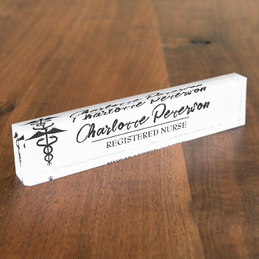 Simple Caduceus Custom Doctor Nurse Namensplakette (Seite)