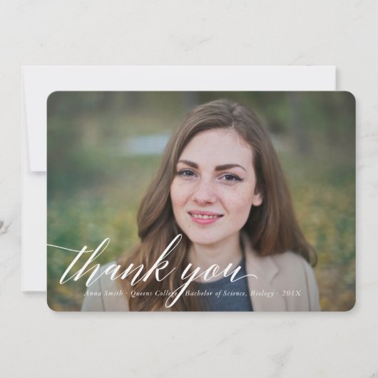 Simple Calligraphy Abschluss Foto Vielen Dank Dankeskarte (Vorderseite)