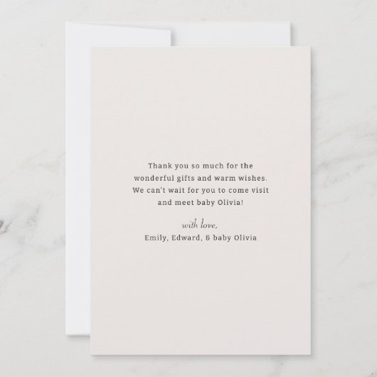 Simple Calligraphy Baby Shower Photo Dankeskarte (Rückseite)