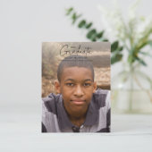 Simple Calligraphy Black Overlay Foto Abschluss Postkarte (Stehend Vorderseite)