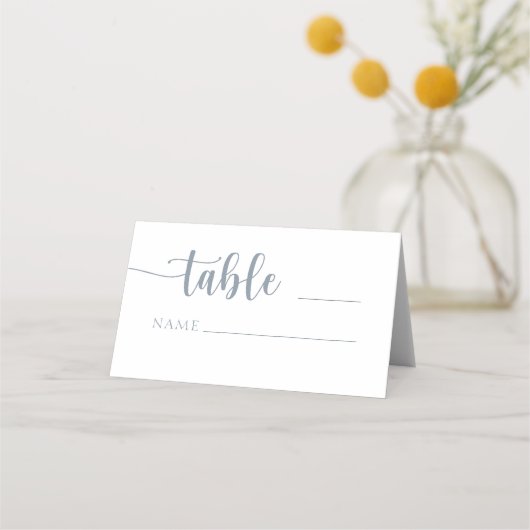 Simple Calligraphy Dusty Blue Wedding Platzkarte (Vorderseite)