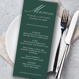 Simple Calligraphy Emerald Wedding Menu Menükarte