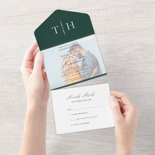 Simple Calligraphy Foto Emerald UAWG Wedding All In One Einladung (Abreißen)