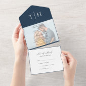 Simple Calligraphy Foto Navy Blue UAWG Wedding Al All In One Einladung (Abreißen)