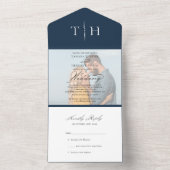 Simple Calligraphy Foto Navy Blue UAWG Wedding Al All In One Einladung (Innen Boden)