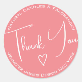 Simple Calligraphy Girly Pink Danke Labels Runder Aufkleber