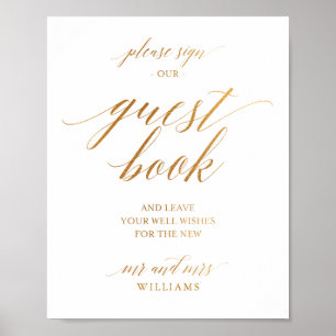 Simple Calligraphy Gold Wedding Guest Book Sign Poster