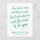 Simple Calligraphy Irish Toast St. Patrick's Day Postkarte (Vorderseite)