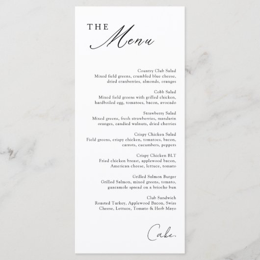 Simple Calligraphy Menu Menükarte (Vorderseite)