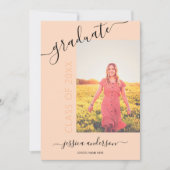 Simple Calligraphy Pastel Peach Abschluss 2 Foto Einladung (Vorderseite)