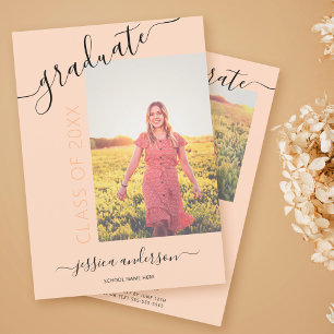 Simple Calligraphy Pastel Peach Abschluss 2 Foto Einladung