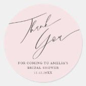 Simple Calligraphy Pink Danke Brautparty Runder Aufkleber (Vorderseite)