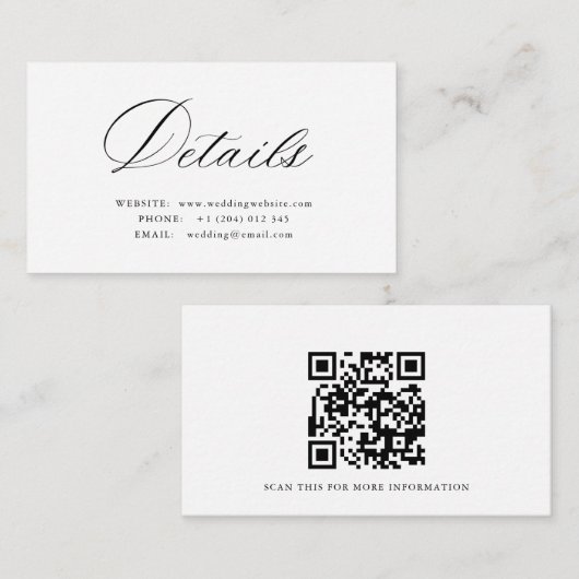 Simple calligraphy QR code wedding details card Begleitkarte (Vorne/Hinten)