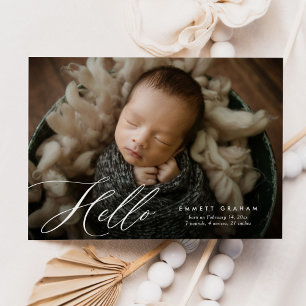 Simple Calligraphy Script Hello Foto Baby Birth Ankündigung