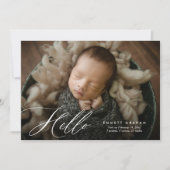 Simple Calligraphy Script Hello Foto Baby Birth Ankündigung (Vorderseite)
