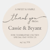 Simple Calligraphy Script Wedding Vielen Dank Runder Aufkleber (Vorderseite)