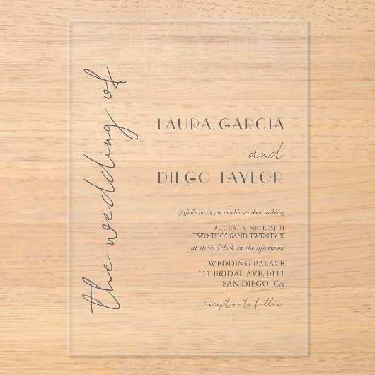 Simple Calligraphy Wedding Acryleinladungen (Vorderseite)
