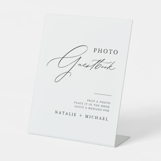 Simple Calligraphy Wedding Fotobooth Gäestbook Sockelschild (Vorderseite)