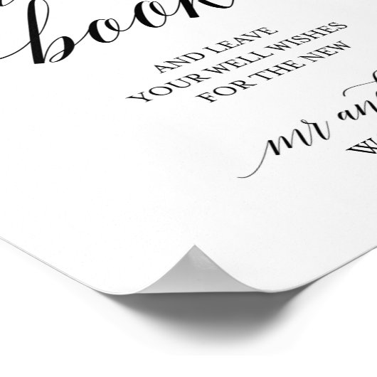 Simple Calligraphy Wedding Guest Book Sign Poster (Ecke)