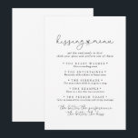 Simple Calligraphy Wedding Kissing Menu Game Card<br><div class="desc">Diese einfache kalligraphische Hochzeitskissingkarte eignet sich perfekt für einen rustikalen Hochzeitsempfang. Das einfache und elegante Design zeichnet sich durch klassische und extravagante Schriftzeichen in Schwarz und Weiß aus.</div>
