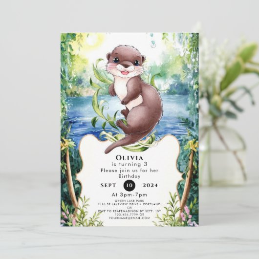 Simple Calm Otter Birthday Einladung (Stehend Vorderseite)