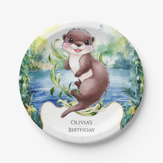 Simple Calm Otter Birthday Pappteller (Vorderseite)