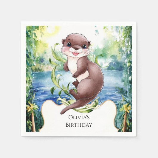 Simple Calm Otter Birthday Serviette (Vorderseite)