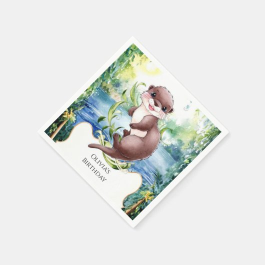 Simple Calm Otter Birthday Serviette (Ecke)