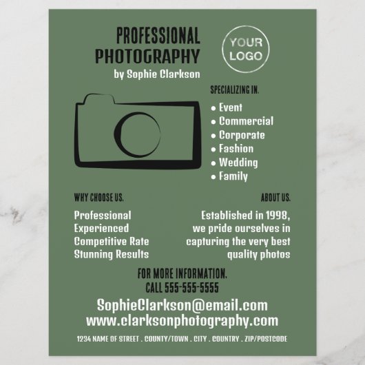 Simple Camera Icon, Photographer, Photography Hire Flyer (Vorne)