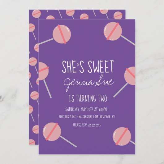 Simple Candy Lollipop Geburtstagsparty Pink Einladung (Vorne/Hinten)