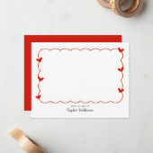 Simple Candy Red Wavy Border Heart Stationery Mitteilungskarte (Vorderseite/Rückseite Beispiel)