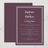 Simple Cassis Lila Wedding Menu Klassisch Gerahmt Menükarte (Vorne/Hinten)